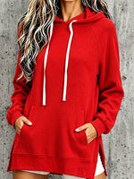 Oversized, Mid-length Corduroy Hooded Pullover With Pockets