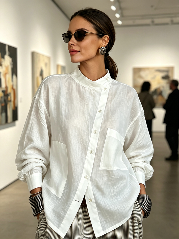 Edge Asymmetric Textured White Blouse