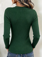 Cozy V-neck Ribbed Slim-fit Knit Top