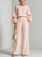 Chic 3D Rosette Sleeve Two-Piece Set