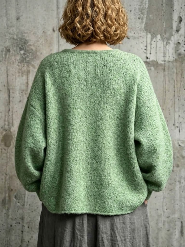 Loose-fit, Drop-shoulder Knit Cardigan Featuring A Wavy Placket, Decorative Colorful Buttons, And Large Patch Pockets