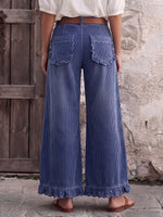 Boho Lace-Trim Corduroy Wide-Leg Pants