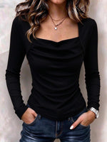 Women's Elegant Cowl Neck Long Sleeve Slim Fit Blouse