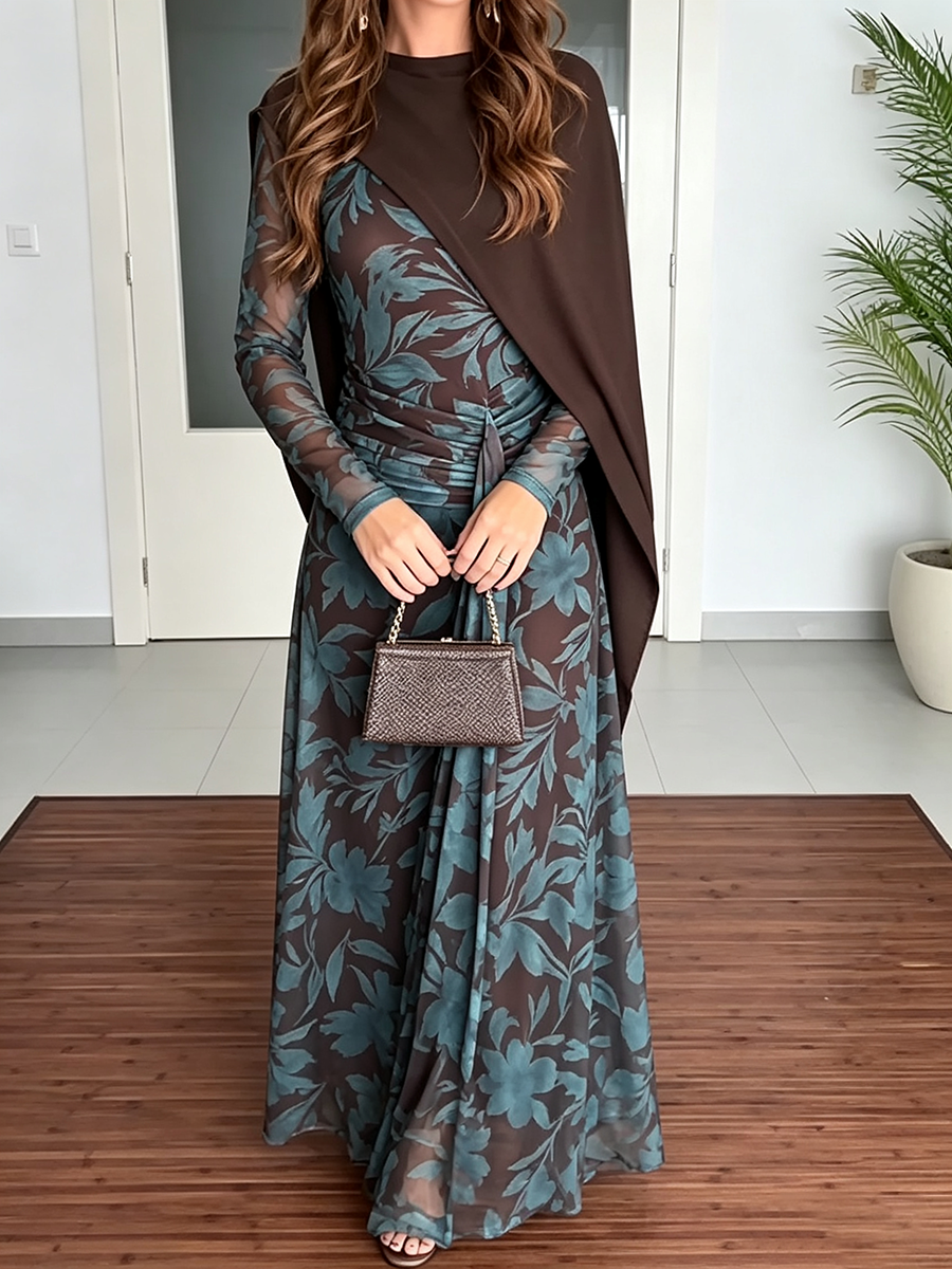Elegant Floral Stretch Mesh Midi Dress