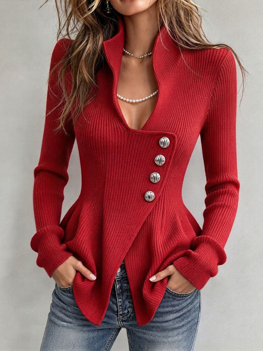 Chic Elegant Asymmetrical Ribbed Peplum Top