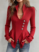Chic Elegant Asymmetrical Ribbed Peplum Top