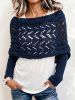 Women's Solid-Color Reversible Long-Sleeve Cut-Out Knit Shawl