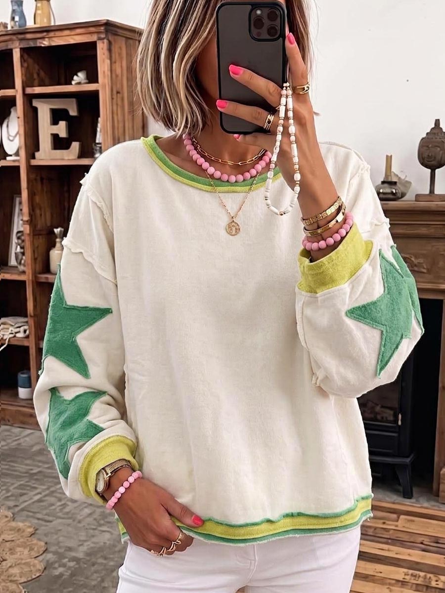 Women's Crew Neck Long Sleeve Casual Loose Sweatshirt Pullover