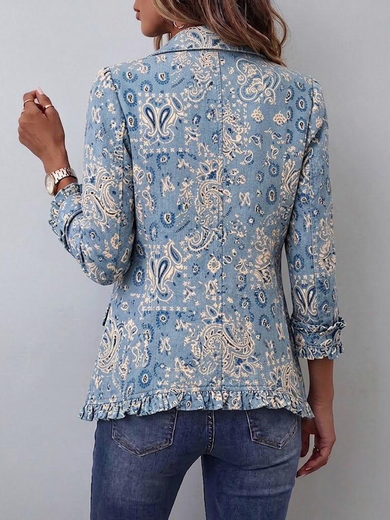 Bohemian Paisley Print Ruffled Linen-cotton Jacket