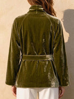 Women's Solid-color Loose-fit Velvet Jacket With Long Sleeves And A Slouchy Collar