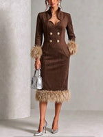Faux Suede Slim-fit Midi Dress With Raw-edge Paneling