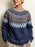 Stylish, Loose-fitting, Color-block Knit Pullover With A Round Neck