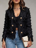 Elegant Tweed Jacket With Gold Buttons And Tassels