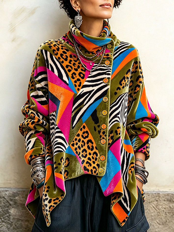 Cozy Bohemian Colorful Animal Print Velvet Top