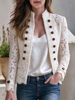 Women's Elegant White Lace Button-up Jacket