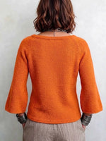 Boat-neck Knit Top With Diagonal Placket And Flared Sleeves