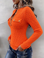Vibrant Chic Textured Half-Zip Knit Pullover