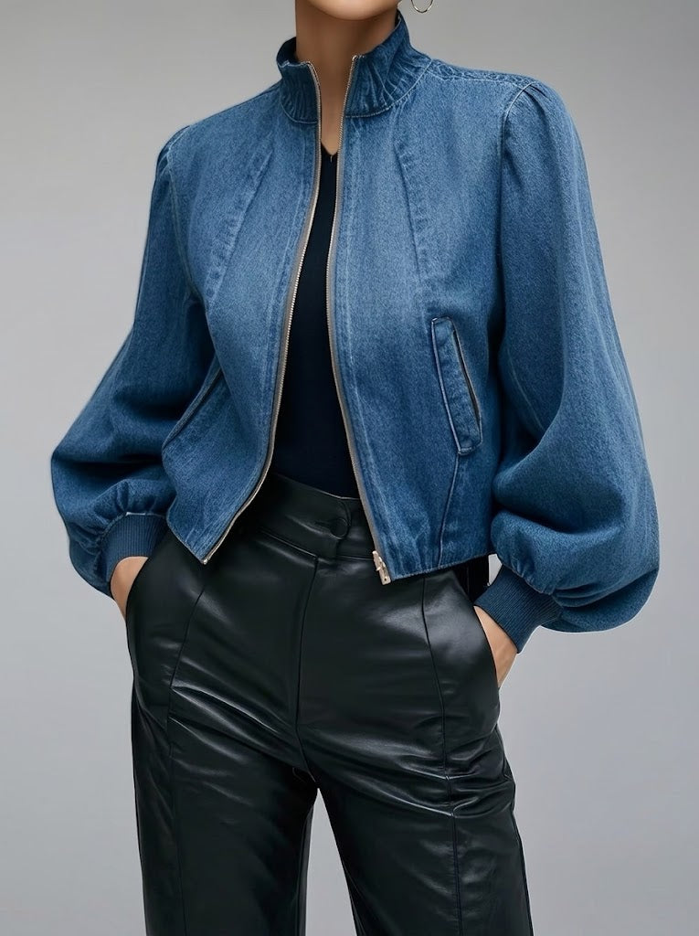 Stylish And Minimalist Zippered Denim Jacket
