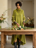 Artistic Asymmetric High Collar Velvet Maxi Dress