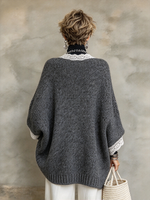 Cozy Relaxed Vintage Lace Trimmed Knit Sweater