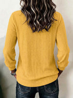 Textured Henley V-Neck Long Sleeve Blouse