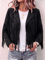 Women's Solid Color Lapel Long-sleeved Casual Loose Tassel Jacket