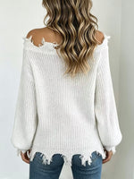 Exquisite Off-shoulder Cut-out Knit Top With Raw Edges
