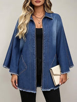 Raw-edge Oversized Zip-up Boxy Denim Jacket